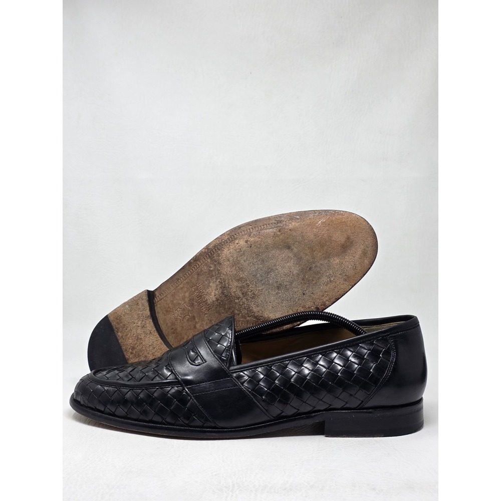 Vintage Johnston & Murphy Men Sz 13 Woven Leather Penny Loafers Crafted Classic